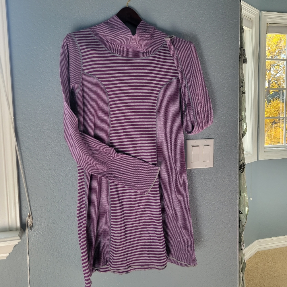 OJAI Long sweater/dress Reversible purple/ grey thin & thick stripes women's L